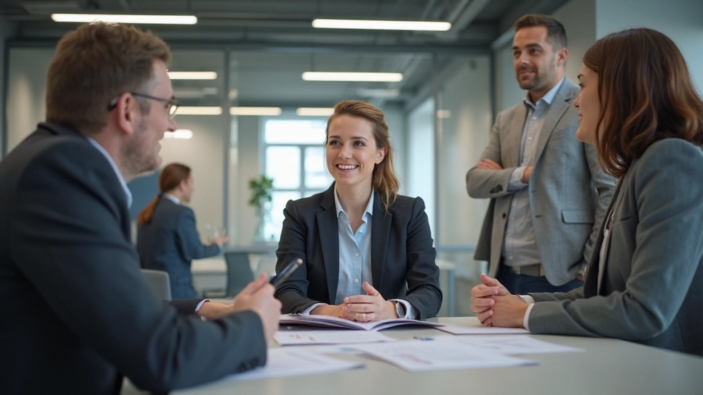 Leadership development workshop with professionals engaging in group discussion and skill-building exercises