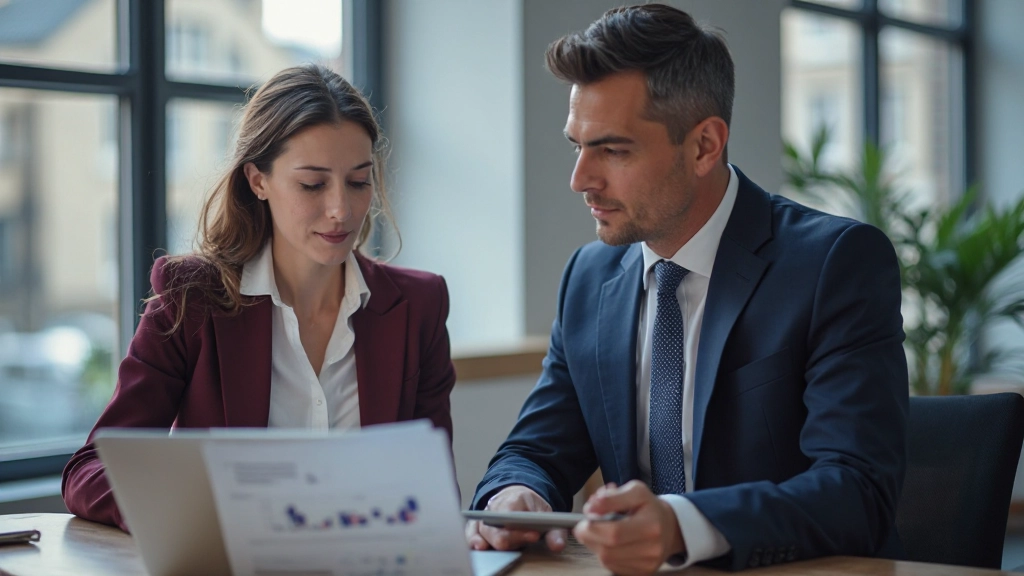 Experienced HR consultant reviewing leadership development metrics and program results with client organization