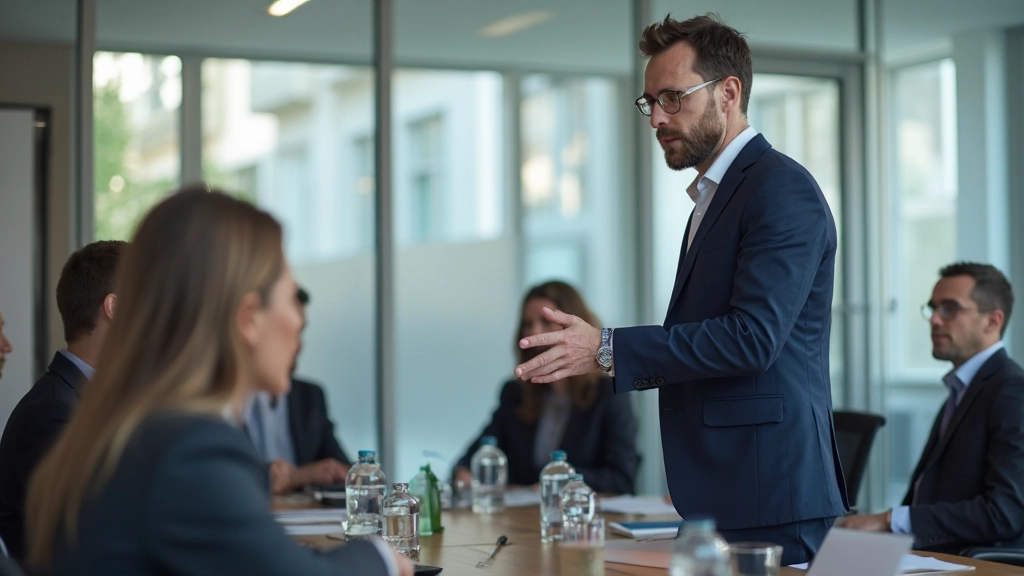 HR manager conducting strategic planning session with diverse team members in modern office