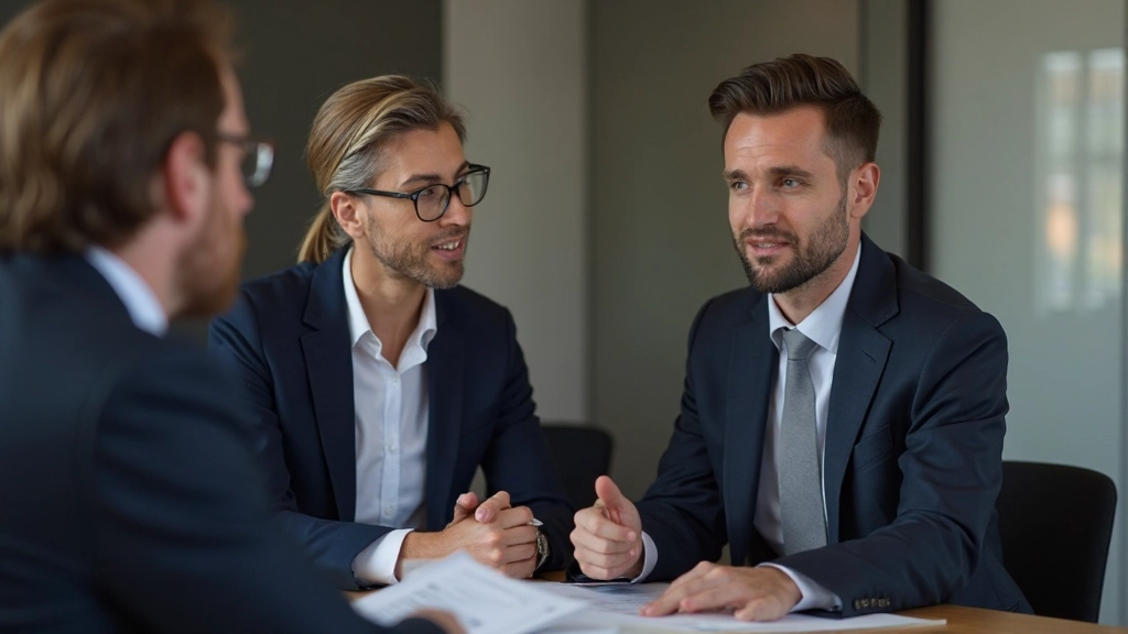 Manager providing constructive feedback to team member during one-on-one development meeting in office setting